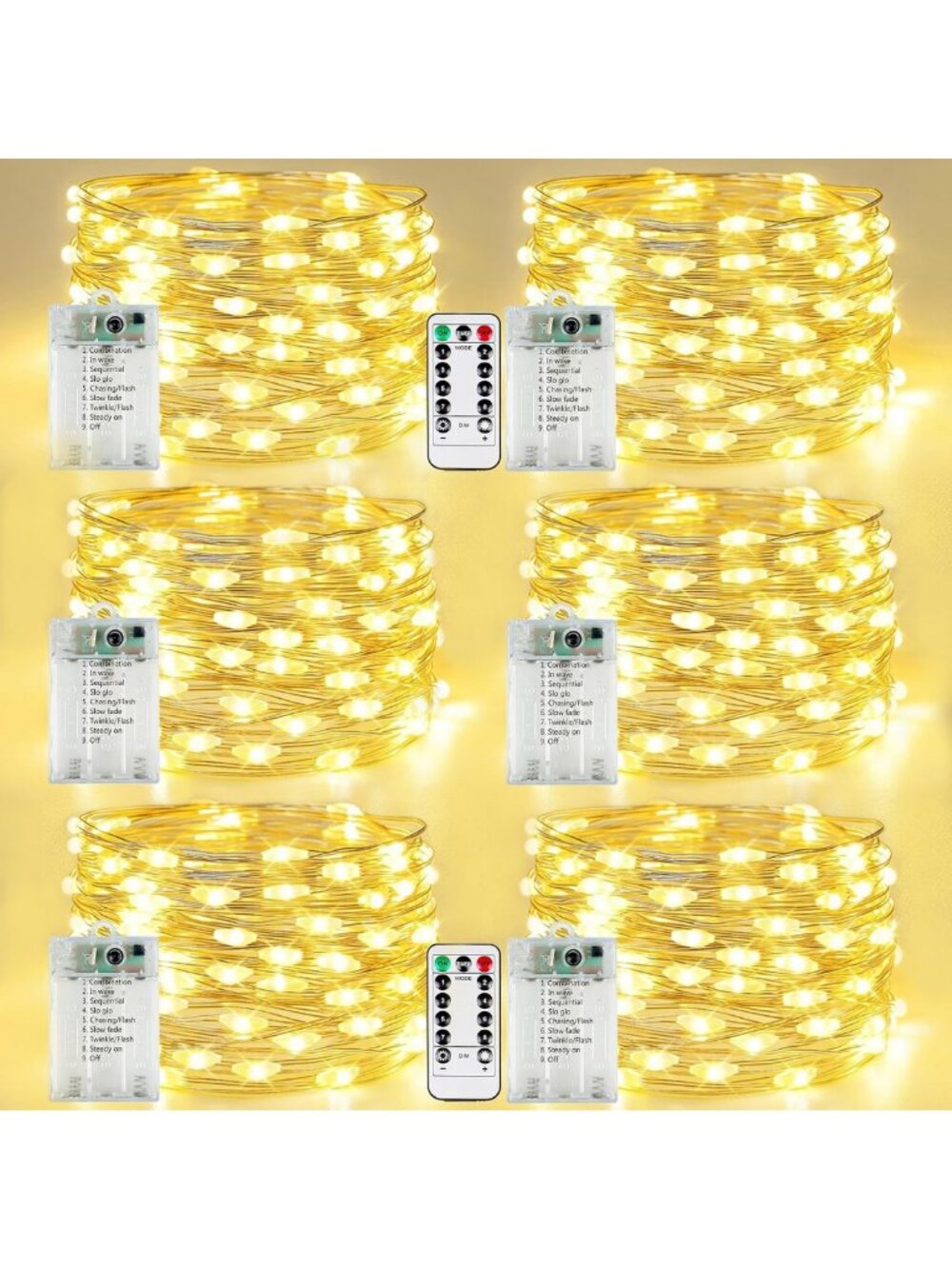 6 Pack Fairy Lights Battery Operated with Remote String Lights Warm White